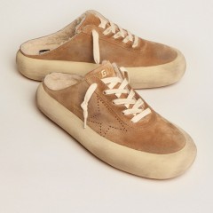 Golden Goose Women's Space-Star Sabot Shoes In Tobacco-colored Suede With Shearling Lining