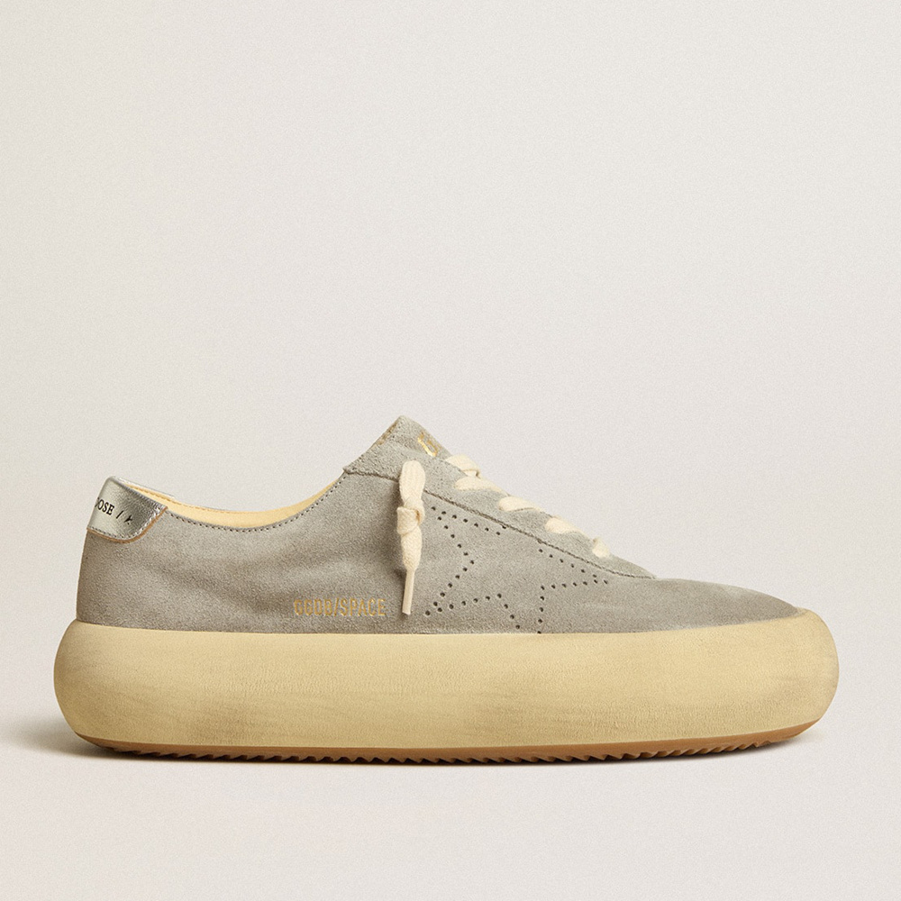 Golden Goose Women's Space-Star Shoes In Ice-gray Suede With Perforated Star