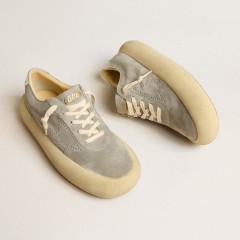 Golden Goose Women's Space-Star Shoes In Ice-gray Suede With Perforated Star