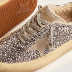 Golden Goose Women's Space-Star Shoes In Silver Glitter With Shearling Lining