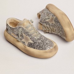 Golden Goose Women's Space-Star Shoes In Silver Glitter With Shearling Lining