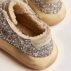 Golden Goose Women's Space-Star Shoes In Silver Glitter With Shearling Lining