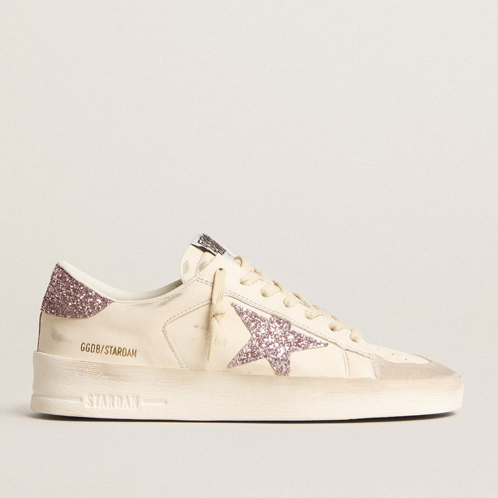 Golden Goose Women's Stardan In Nappa And Suede With Pink Glitter Star And Heel Tab