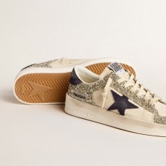 Golden Goose Women's Stardan In Platinum Glitter With Dark Blue Suede Star And Heel Tab