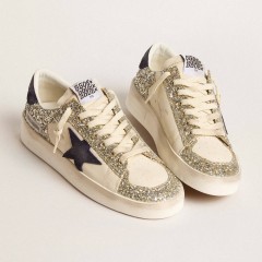 Golden Goose Women's Stardan In Platinum Glitter With Dark Blue Suede Star And Heel Tab