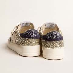 Golden Goose Women's Stardan In Platinum Glitter With Dark Blue Suede Star And Heel Tab