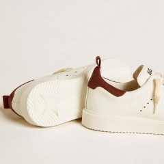 Golden Goose Women's Starter In White Leather With Burgundy Nubuck Heel Tab