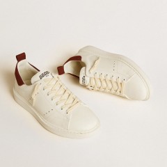 Golden Goose Women's Starter In White Leather With Burgundy Nubuck Heel Tab