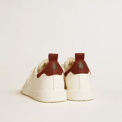 Golden Goose Women's Starter In White Leather With Burgundy Nubuck Heel Tab