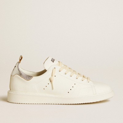 Golden Goose Women's Starter LTD In White Leather With Silver Metallic Leather Heel Tab