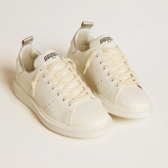 Golden Goose Women's Starter LTD In White Leather With Silver Metallic Leather Heel Tab