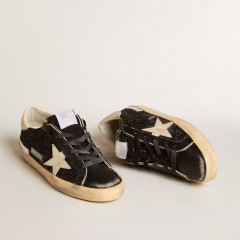 Golden Goose Women's Super-Star In Black Glitter And Nappa With Cream Leather Star And Heel Tab