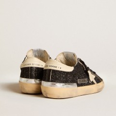 Golden Goose Women's Super-Star In Black Glitter And Nappa With Cream Leather Star And Heel Tab