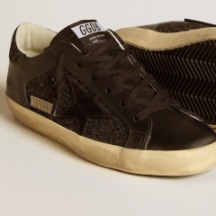 Golden Goose Women's Super-Star In Black Glitter With Black Suede Star And Leather Inserts