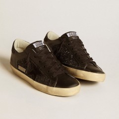 Golden Goose Women's Super-Star In Black Glitter With Black Suede Star And Leather Inserts