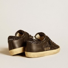 Golden Goose Women's Super-Star In Black Glitter With Black Suede Star And Leather Inserts