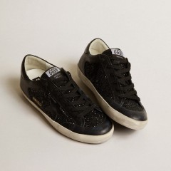 Golden Goose Women's Super-Star In Black Nappa And Glitter With Glossy Black Leather Star