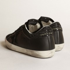 Golden Goose Women's Super-Star In Black Nappa With Black Star And Glitter Heel Tab