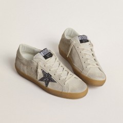 Golden Goose Women's Super-Star In Ice-gray Suede With Silver Glitter Star And Leather Heel Tab