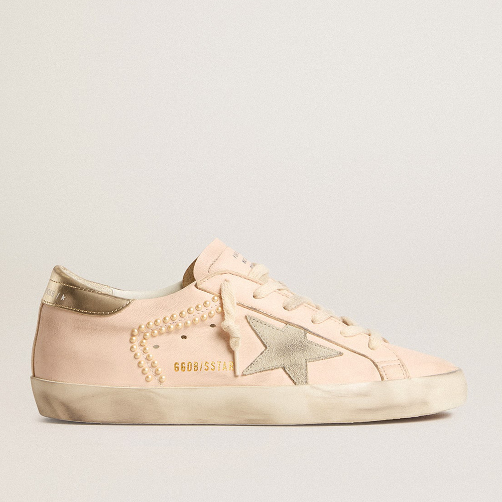 Golden Goose Women's Super-Star In Pink Nappa With Ice-gray Star And Platinum Heel Tab