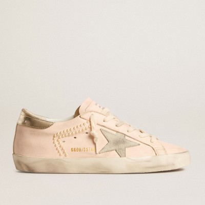 Golden Goose Women's Super-Star In Pink Nappa With Ice-gray Star And Platinum Heel Tab