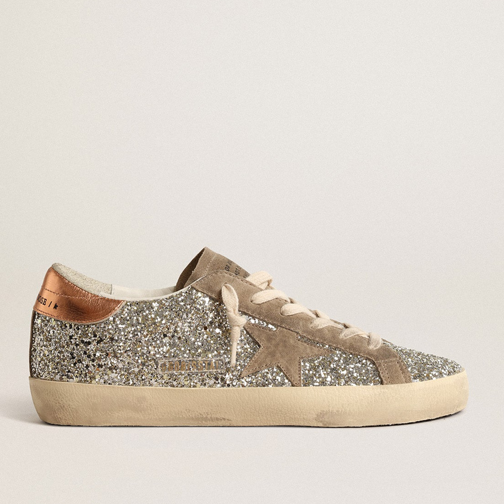 Golden Goose Women's Super-Star In Platinum Glitter With Dove-gray Suede Star