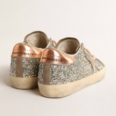 Golden Goose Women's Super-Star In Platinum Glitter With Dove-gray Suede Star