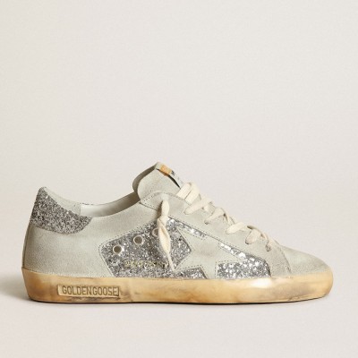 Golden Goose Women's Super-Star In Silver Glitter With Ice-gray Star And Inserts