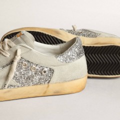 Golden Goose Women's Super-Star In Silver Glitter With Ice-gray Star And Inserts