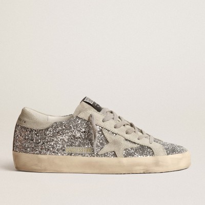 Golden Goose Women's Super-Star In Silver Glitter With Ice-gray Suede Star