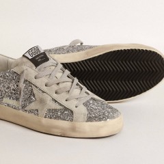 Golden Goose Women's Super-Star In Silver Glitter With Ice-gray Suede Star