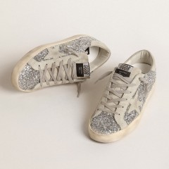 Golden Goose Women's Super-Star In Silver Glitter With Ice-gray Suede Star