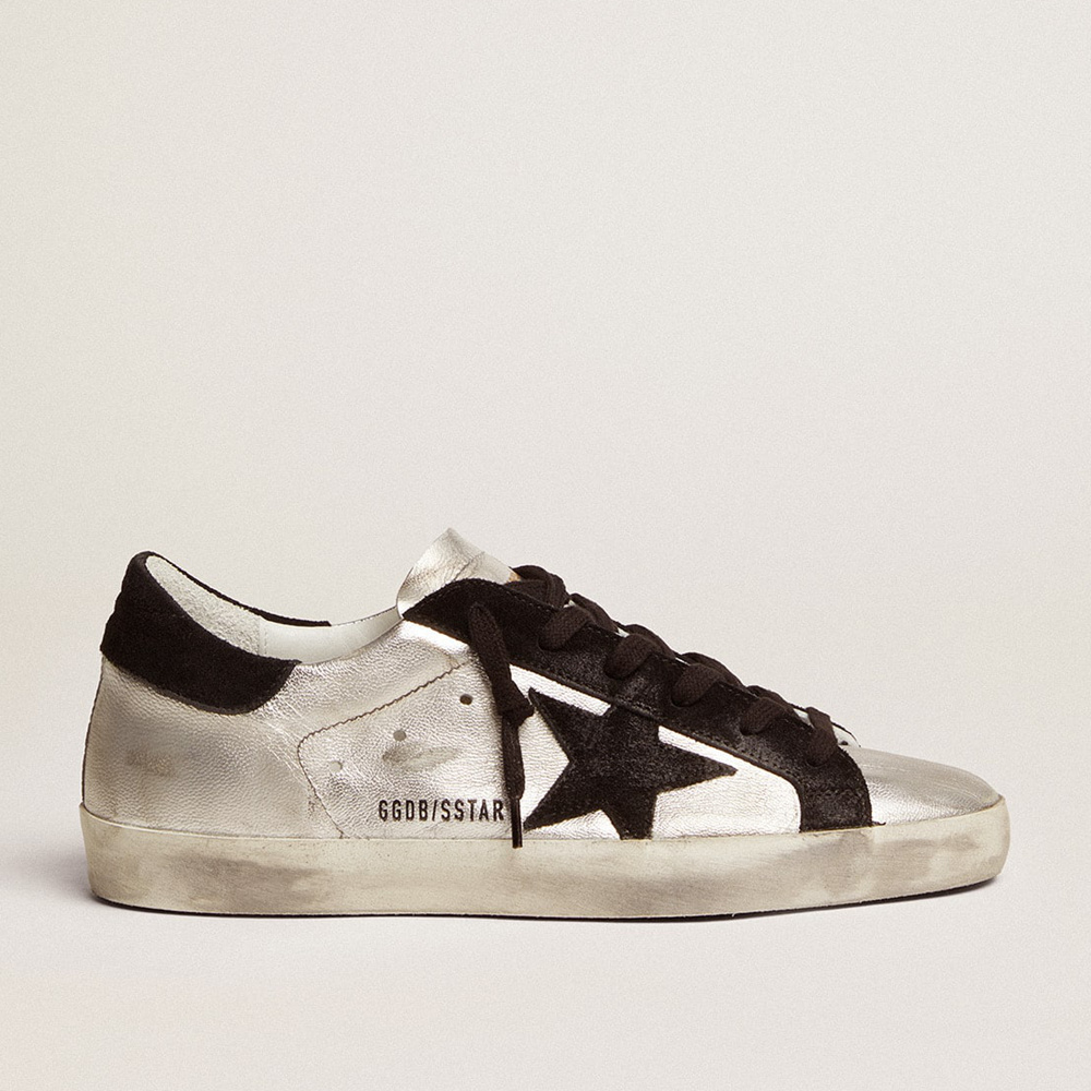 Golden Goose Women's Super-Star In Silver Leather With Contrasting Inserts