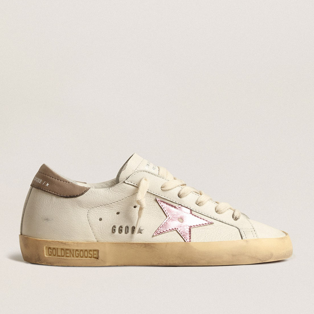 Golden Goose Women's Super-Star In White Nappa With Pink Metallic Leather Star