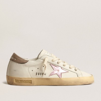 Golden Goose Women's Super-Star In White Nappa With Pink Metallic Leather Star