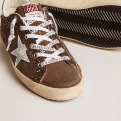 Golden Goose Women's Super-Star LTD In Brown Glitter And Suede With Leather Star And Heel Tab