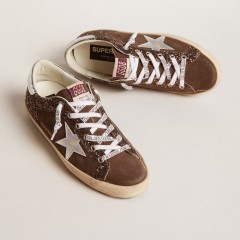 Golden Goose Women's Super-Star LTD In Brown Glitter And Suede With Leather Star And Heel Tab