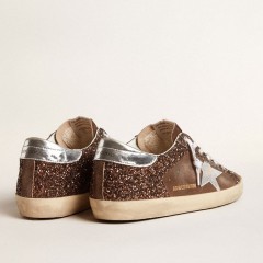 Golden Goose Women's Super-Star LTD In Brown Glitter And Suede With Leather Star And Heel Tab