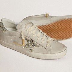 Golden Goose Women's Super-Star LTD In Ivory Nappa Leather With Platinum Glitter Star And Heel Tab