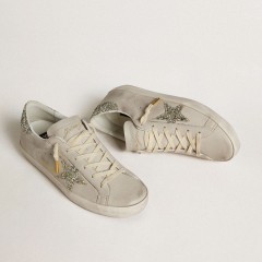 Golden Goose Women's Super-Star LTD In Ivory Nappa Leather With Platinum Glitter Star And Heel Tab