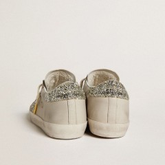 Golden Goose Women's Super-Star LTD In Ivory Nappa Leather With Platinum Glitter Star And Heel Tab