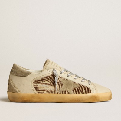 Golden Goose Women's Super-Star LTD In Leather And Pony Skin With Dove-gray Suede Star And Heel Tab