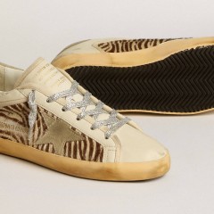 Golden Goose Women's Super-Star LTD In Leather And Pony Skin With Dove-gray Suede Star And Heel Tab