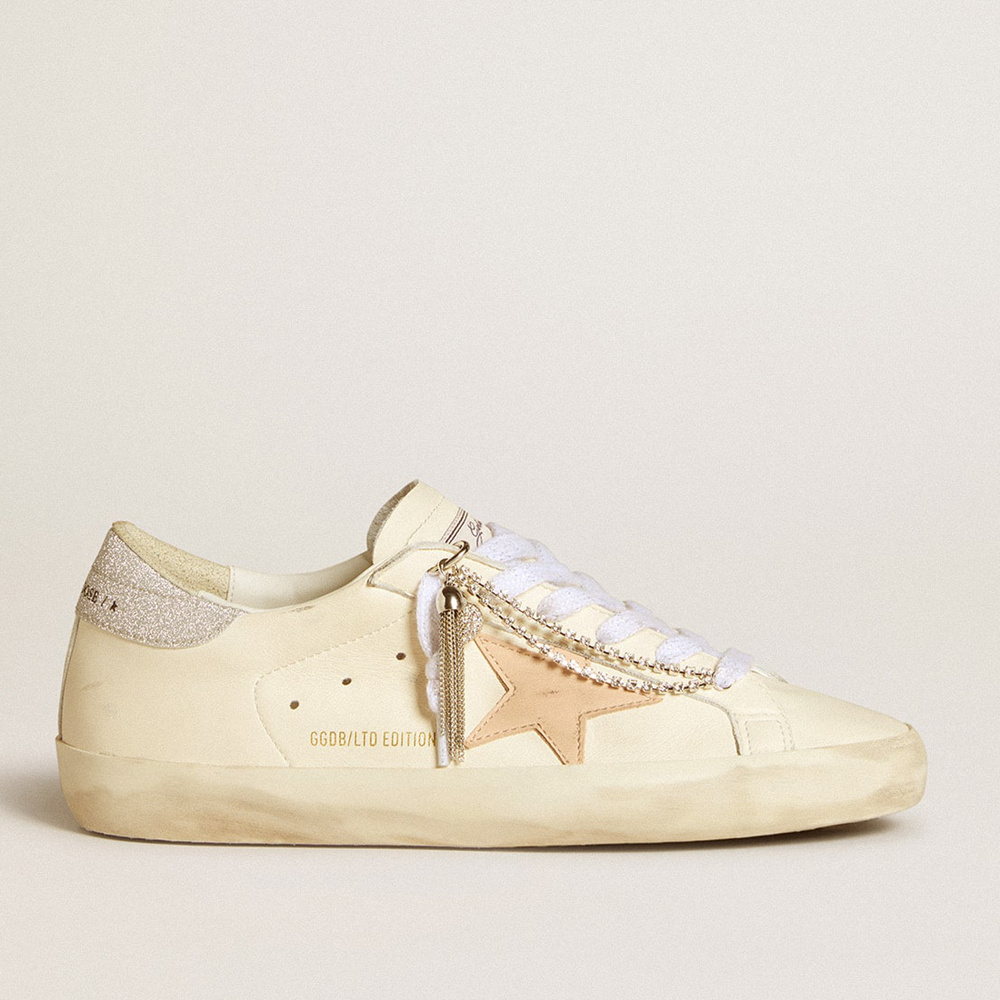 Golden Goose Women's Super-Star LTD In Nappa Leather With Nude Leather Star And Glitter Heel Tab