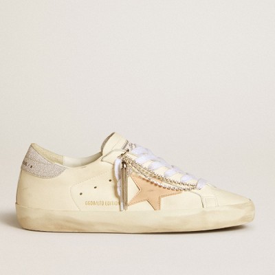 Golden Goose Women's Super-Star LTD In Nappa Leather With Nude Leather Star And Glitter Heel Tab