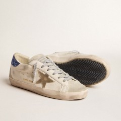 Golden Goose Women's Super-Star LTD In Nappa Leather With Platinum Star And Blue Glitter Heel Tab