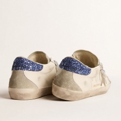 Golden Goose Women's Super-Star LTD In Nappa Leather With Platinum Star And Blue Glitter Heel Tab