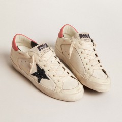 Golden Goose Women's Super-Star LTD In Nappa With Blue Glitter Star And Red Heel Tab