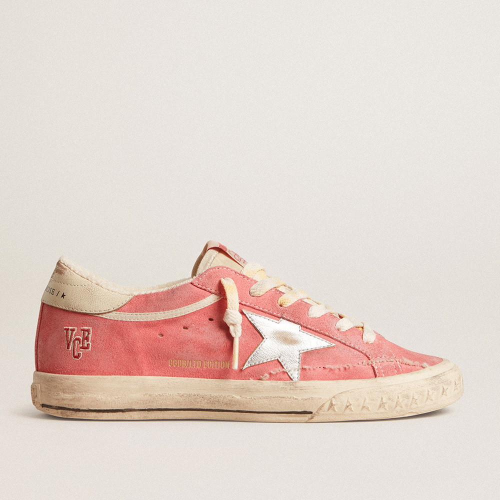 Golden Goose Women's Super-Star LTD In Red Suede With Silver Star And Leather Heel Tab