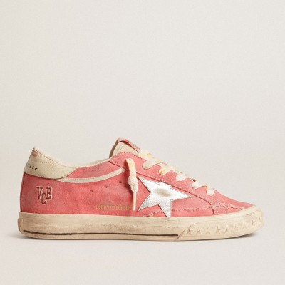 Golden Goose Women's Super-Star LTD In Red Suede With Silver Star And Leather Heel Tab